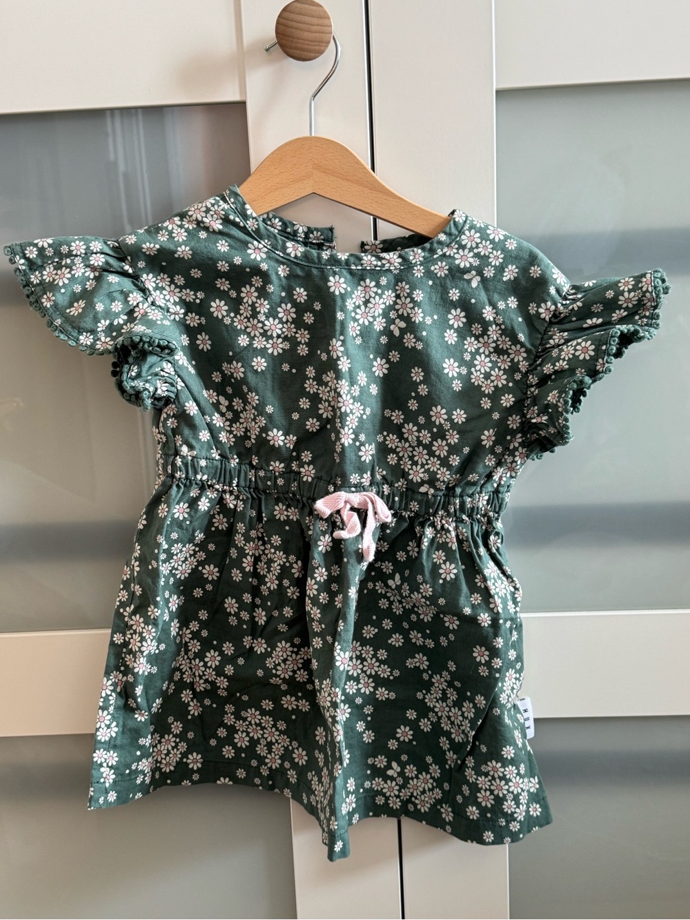 Hux Baby Floral Green Dress - Sage Green with Pink & White Flowers